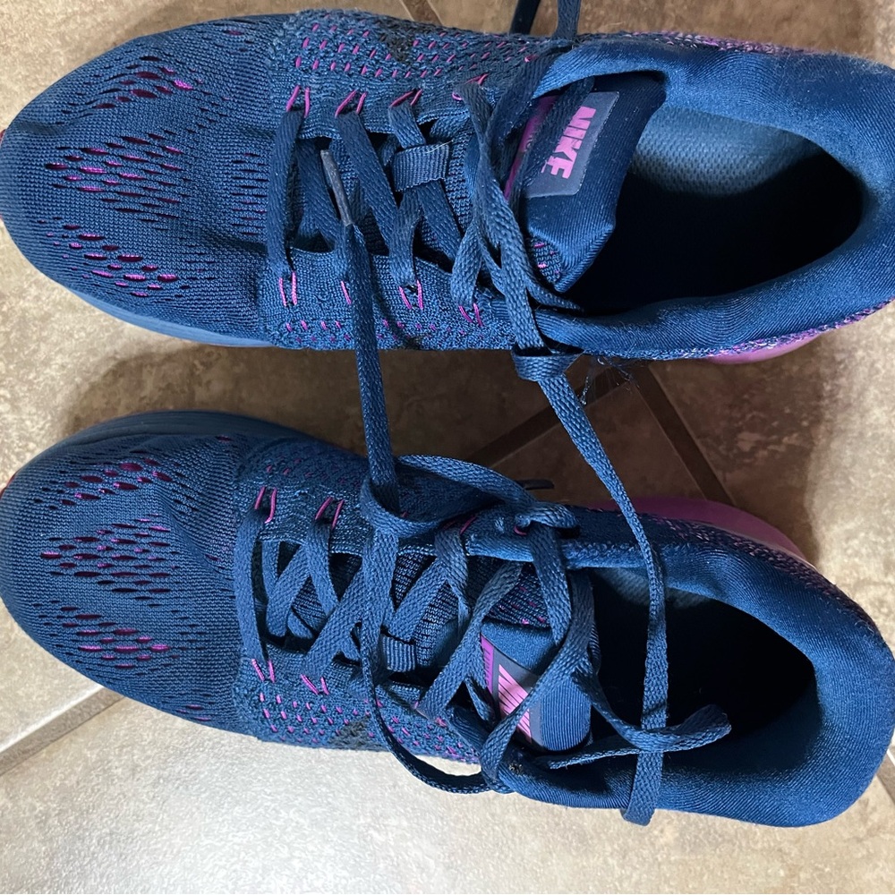 Nike Women's Navy and Purple Running Shoes Lunar glide 7